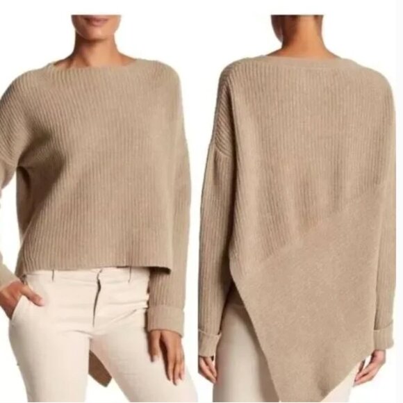 Brochu Walker Thandee Ribbed Knit Wool Sweater in Tan Beige Small - Picture 1 of 4